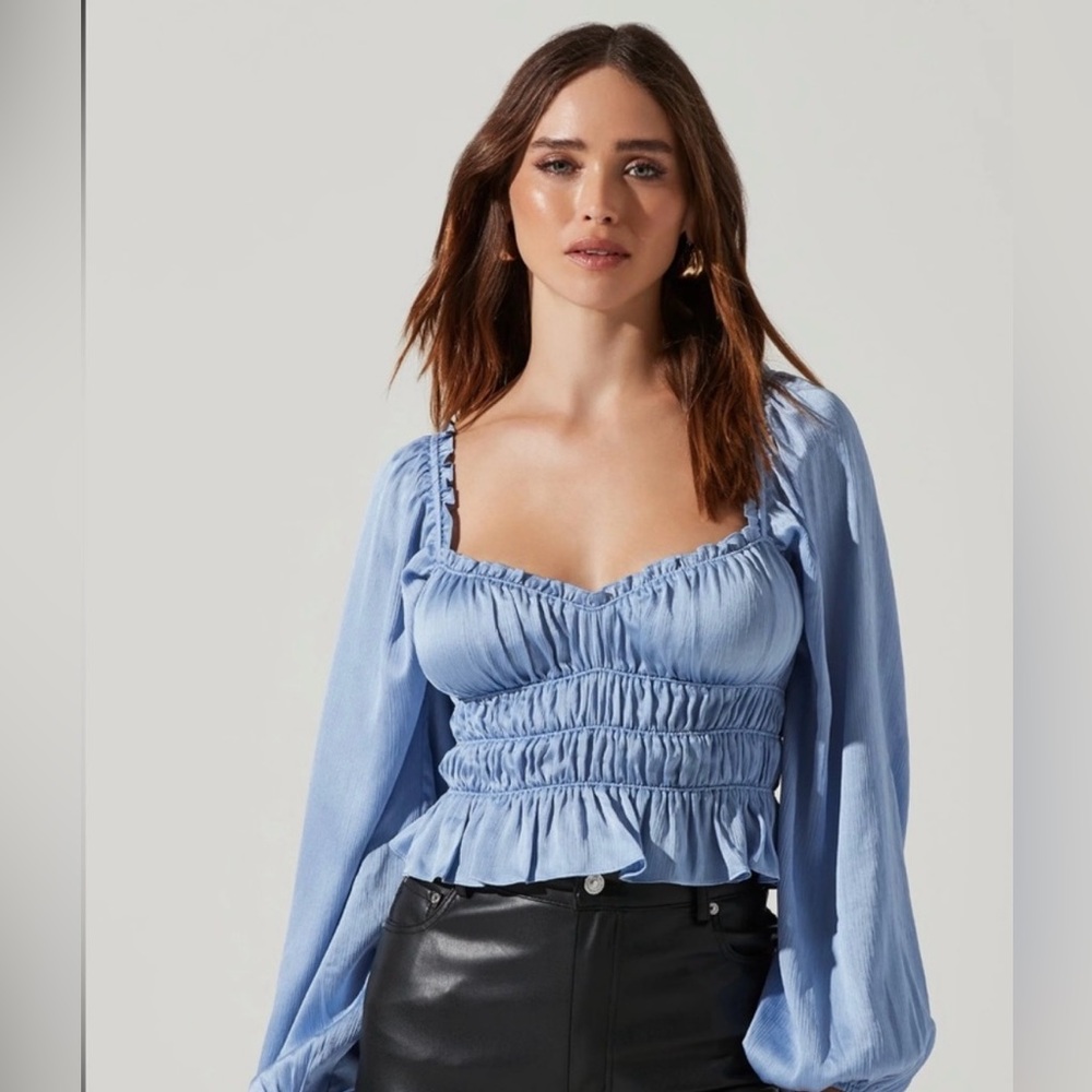 ASTR Rowan satin peplum top Blue size Small S